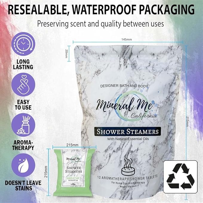 Shower Steamers Aromatherapy - 12pc Shower Bombs Vapor Tablets w/Organic Essential Oils for Vaporizing Steam Spa, Bath Bombs Tablets, Stocking Stuffers, Selfcare & Christmas Gifts for Women, Men