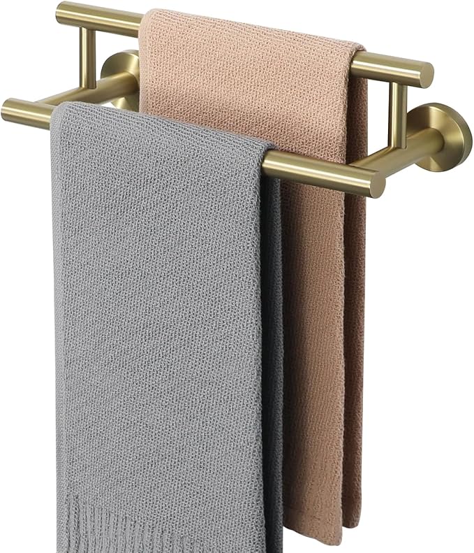 Alise Double Bath Towel Bars,12 Inch Towel Racks for Bathroom Wall Mounted,SUS304 Stainless Steel Towel Holder,Space-Saving Towel Hanger,Modern Decor Towel Rod,Brushed Gold Towel Rail,GYT6902-300-G
