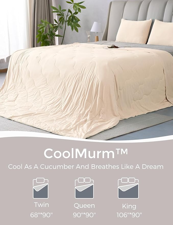 Momcozy Life CoolMurm Cooling Comforter for Hot Sleepers, King/Cali King 106"x90" Soft Breathable Pregnancy Cooling Blanket, 3-Second Cooling, 8 Hours+ Stay Cool All Night, Beige Yellow
