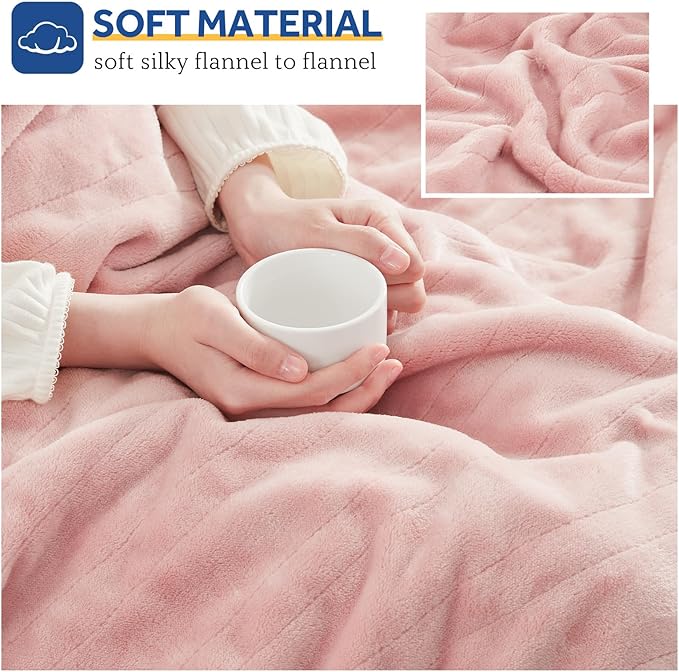 SEALY Electric Blanket Heated Throw, Soft Flannel Heating Blanket with 6 Heat Settings & 2-10 Hours Auto Shut Off, Fast Heating & Machine Washable, 50x60 Inch, Pink
