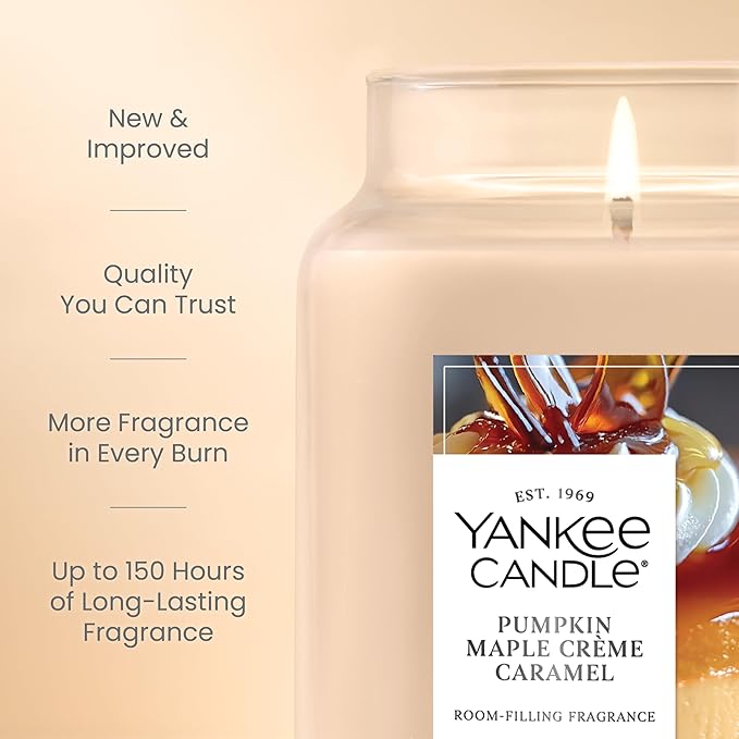 Yankee Candle Pumpkin Maple Crème Caramel, Fall Scented Candle, 22oz Large Jar with up to 150 Hour Burn Time