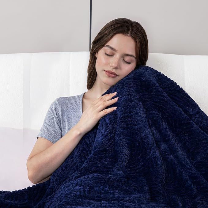 Heated Blanket Queen Size - 84"x90" Cozy Soft Jacquard Heating Blanket with 4 Heat Levels & 10 Hours Auto-Off, Jacquard Fleece, Overheating Protection, Warm Gifts, Navy