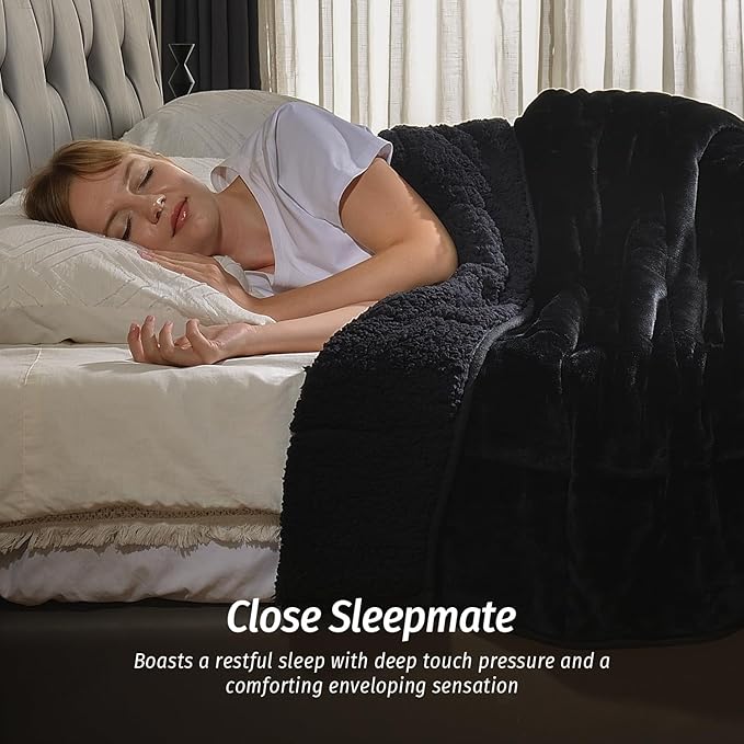 Wemore Sherpa Fleece Weighted Blanket for Adult 15 lbs Dual Sided Cozy Fluffy Heavy Blanket,Ultra Fuzzy Throw Blanket with Soft Plush Flannel Top,60 x 80 inches Black on Both Sides
