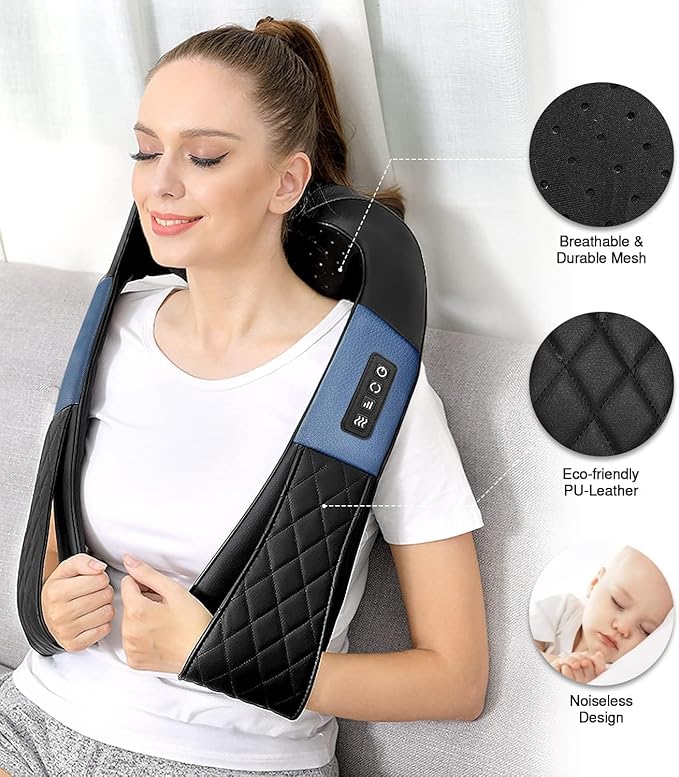 Shiatsu Neck and Back Massager with Heat, Electric Deep Tissue 4D Kneading Massage Pillow for Shoulder, Leg, Body Muscle Pain Relief, Home, Office, and Car Use - Best Gifts for Women Men Mom Dad