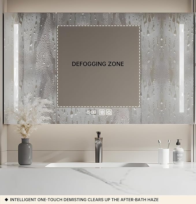 Floating Bathroom Vanity with Sink, Solid Wood Bathroom Vanity Set, Smart Defogging Mirror & Induction Side Cabinet & Large Storage - Elegant Bathroom Vanities (White,56IN)
