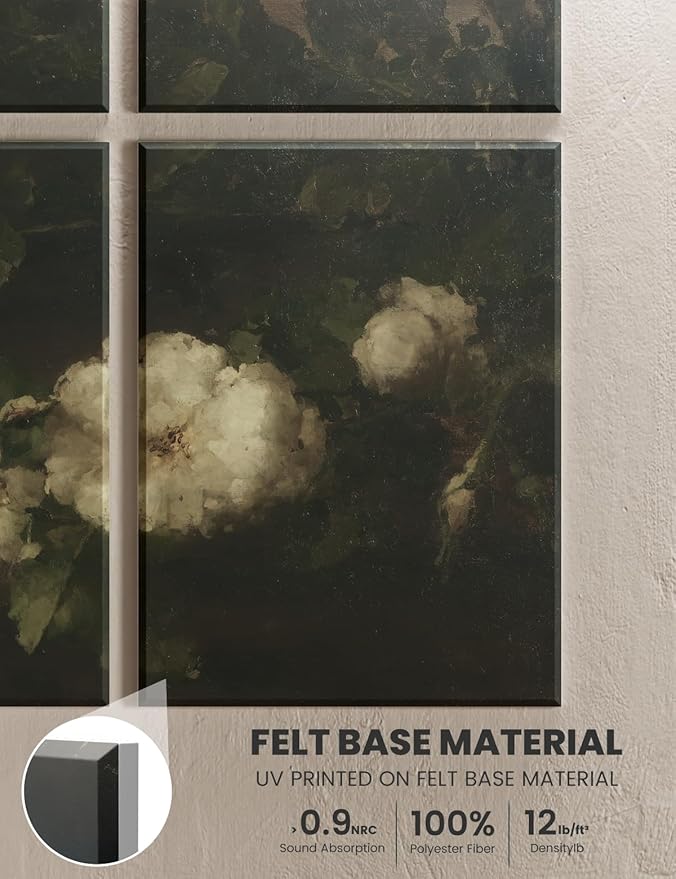 Wall Art Acoustic Panels,35''X24''Soundproof Wall Panels-8-Pack with 50 Adhesive Tabs, Panels for Living Room and Recording Studio, Offices-Stilleven met gitaar en rozen
