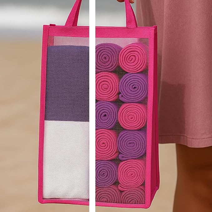 SOULMARK 100% Cotton Turkish Beach Towel with Bag - 38"x71" - 4 Pack - Made in Green & Oeko TEX Certified - Pre-Washed and Sand Free - Quick Dry and Lightweight for Travel - Made in Turkey - Purple