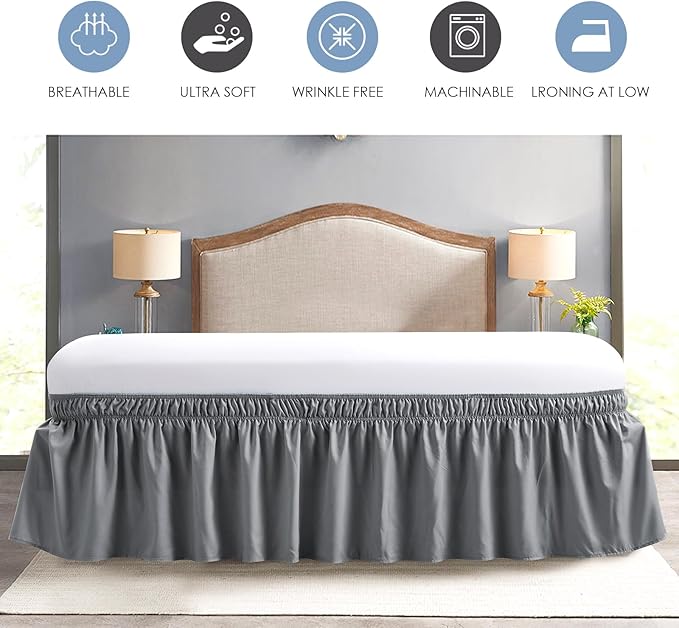 FreshCulture Queen Bed Skirt, Elastic Wrap Around Bed Skirt Queen Size, Bed Skirts for Adjustable Bed, Easy Fit with 18 Inch Drop Length, Hotel Quality Dust Ruffle for Queen Bed (Dark Grey)