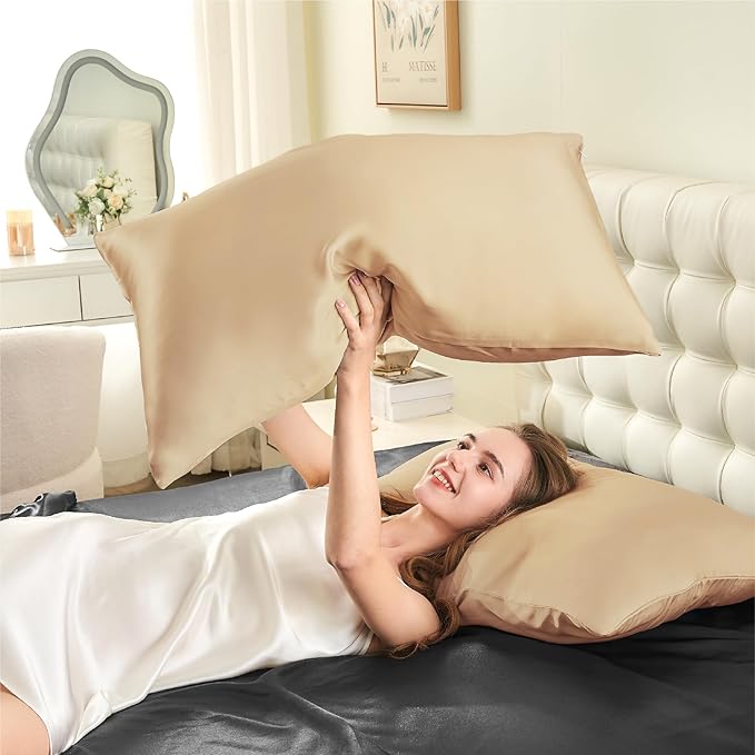 INFIIXSO Mulberry Silk Pillow Case King Size, Silk Pillowcase with Hidden Zipper 20"x36", Extraordinary Smooth and Soft Pillow Cases for Hair and Skin(Champagne, 1 Pack)