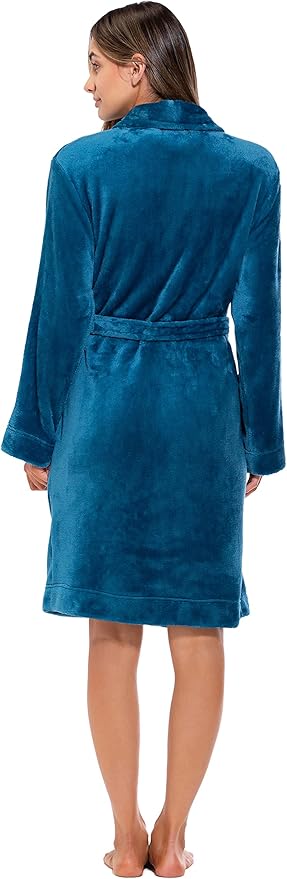Turquaz Robes For Women, Womens Fleece Shawl Collar Soft Plush Knee Length Spa Robe