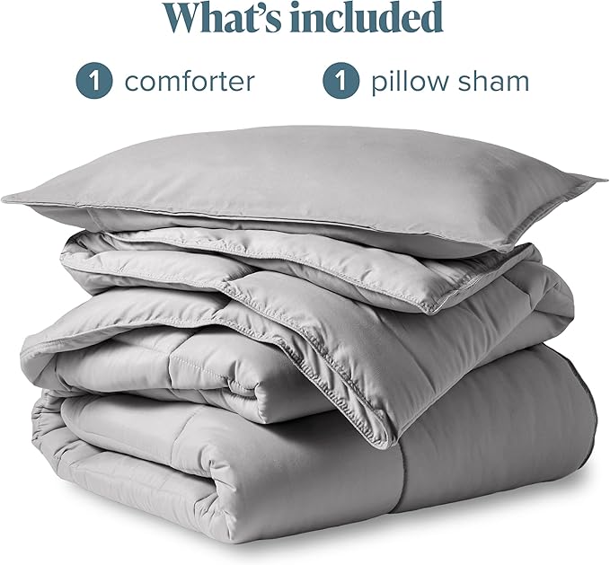 Bare Home Comforter Set - Twin/Twin Extra Long Size - Ultra-Soft - Goose Down Alternative - Premium 1800 Series - All Season Warmth (Light Grey)