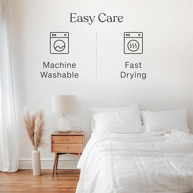 Baloo Weighted Blanket for Adults 15 lb (Pebble White, 60"x80") | Cool & 100% Cotton | Machine Washable & Dryer Safe | Glass Microbead Fill