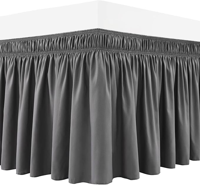 RIMELA King Grey Bed Skirt Wrap Around Elastic Dust Ruffles Solid Color Wrinkle and Fade Resistant with Elastic Belt Easy to Install Dark Gray for King & California King Size 15 Inch Drop