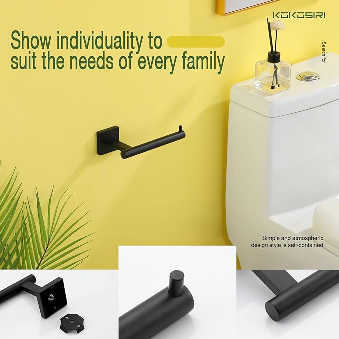 KOKOSIRI Toilet Paper Holder for Bathroom Toilet Roll Holder Hold Mega Rolls Matte Black Stainless Steel, 2 Pack, B2005BK-2P