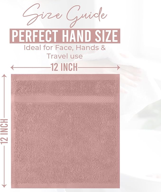 DAN RIVER 12-Pack Premium 100% Cotton Dusty Rose Face Towels – Reusable Face Towel Set, Soft & Absorbent wash Cloths for Your face, Bathroom & Body – Hand and Face Towels, 550 GSM (12x12 in)