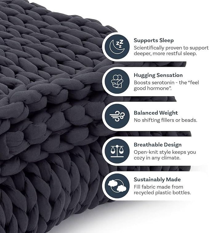 Nuzzie Chunky Knit Weighted Blanket - Breathable, Cooling, Hand Made Knit Throw Blanket for Sleep - Machine Washable, Stylish Decor Design (Forest Green, Queen | 22lbs | 60"x80")