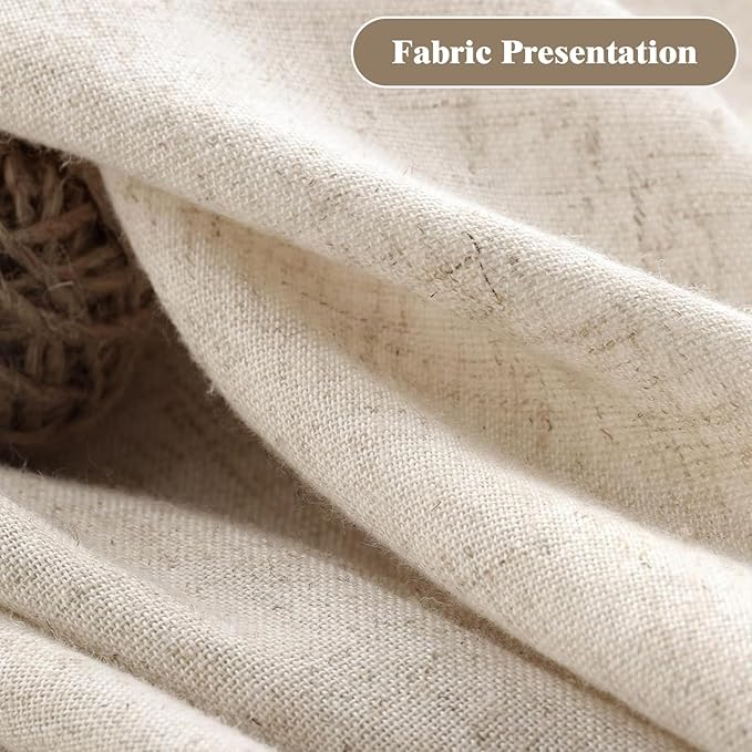 Farmhouse Shower Curtain Linen Beige Button Woven Fabric Country Rustic Western, Pleated Beige Stripe 72" W x 84" L