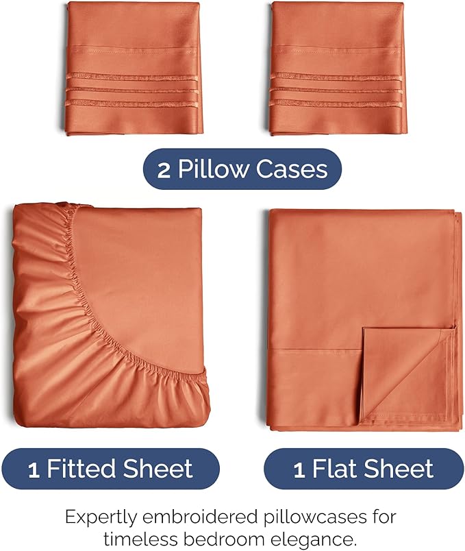 Cal King Size 4 Piece Sheet Set - Extra Soft, Breathable & Cooling Sheets - Hotel Luxury Bed Sheets for Women & Men - Deep Pockets, Easy-Fit & Wrinkle-Free Sheets - Harvest Pumpkin Oeko-Tex Bed Sheets