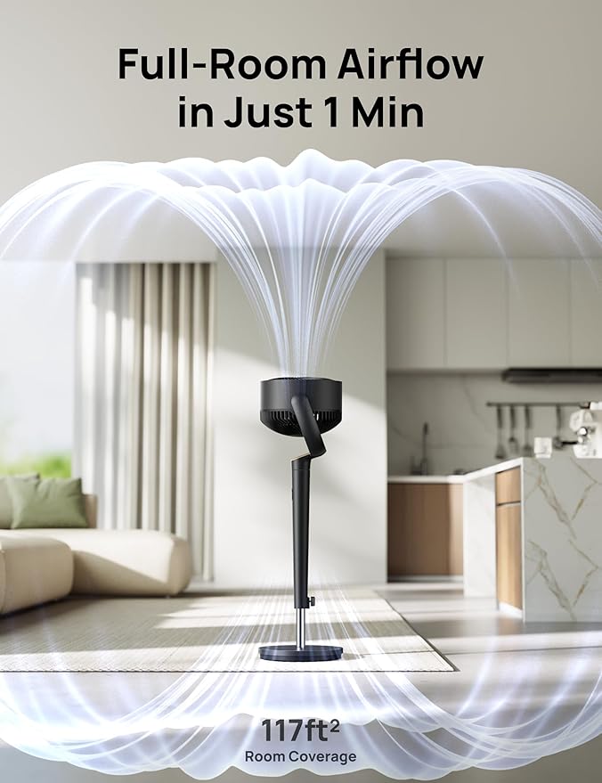 Dreo Fan for Bedroom, 120° Oscillating Standing Fan, Quiet Floor Fan with DC Motor, Pedestal Fan for Room, 9 Speeds, 4 modes, 20dB, 120° Manual Vertical, 37-42" Adjustable Height, 9H Timer, Black