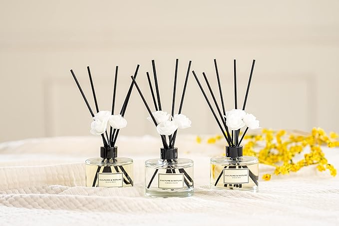 CULTURE & NATURE Reed Diffuser Set 6.7oz (200ml) Orange Blossom Scented Diffuser with Sticks Home Fragrance Reed Diffuser for Bathroom Shelf Decor