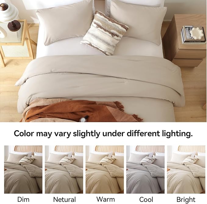 ROSGONIA Queen Comforter Set Light Khaki,3pcs Bedding Comforter Sets(1 Khaki Comforter & 2 Pillowcases) All Season Lightweight Bedspread Blanket Quilt