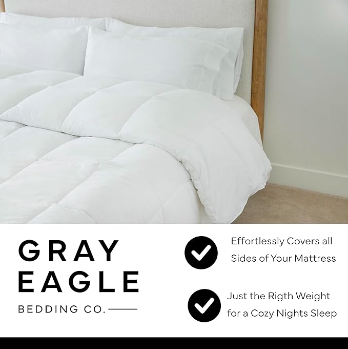 Gray Eagle Oversized King Comforter 108" x 90" – Extra Large Synthetic Down Duvet Insert – Ultra Soft Microfiber, All-Season, Lightweight & Fluffy – Hotel-Quality, Machine Washable, White