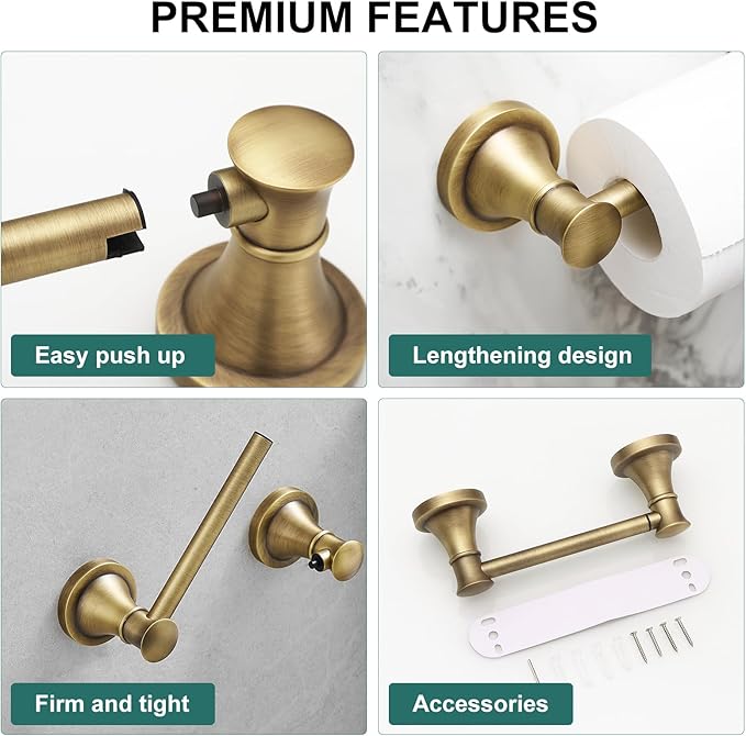 Hoimpro Wall Mounted Rustproof Toilet Tissue Paper Holder Bathroom Accessories Toilet roll Paper Hanger, Antique Brass