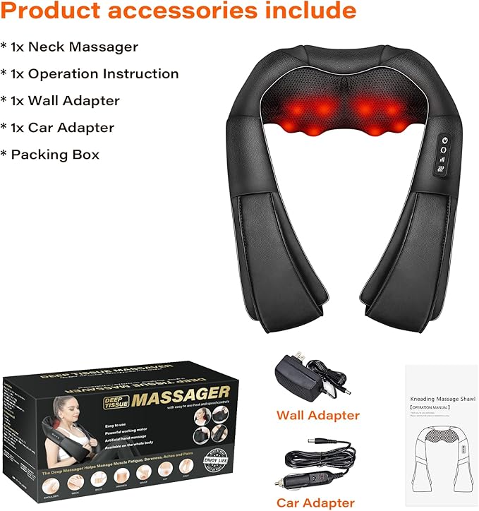 Shiatsu Neck Massager, Back and Neck Massager with Heat, Electric Deep Tissue 3D Kneading Massage Pillow for Back, Shoulder, Muscle Pain Relief, Office & Home & Car Use, Gift for Women and Men