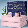 DECOLURE 100% Viscose Derived from Bamboo Sheets Queen Size 4pcs - Ultra Soft & Luxuriously Cooling, 17" Deep Pocket, Double Stitching, Perfect for Hot Sleepers - Queen Bed Sheets (Light Pink)