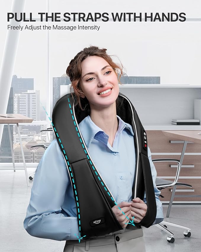 ALLJOY Neck Massager for Pain Relief Deep Tissue with Heat, 3D Kneading Shiatsu Neck and Back Massager for Shoulder Full Body Home Office Car Use, Christmas Gifts for Dad Men Mom Women