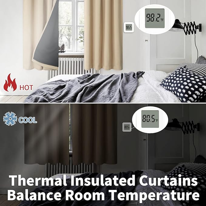 BGment Thermal Insulated 100% Blackout Curtains for Bedroom with Black Liner, Double Layer Full Room Darkening Noise Reducing Rod Pocket Curtain (52 x 54 Inch, Beige, 2 Panels)