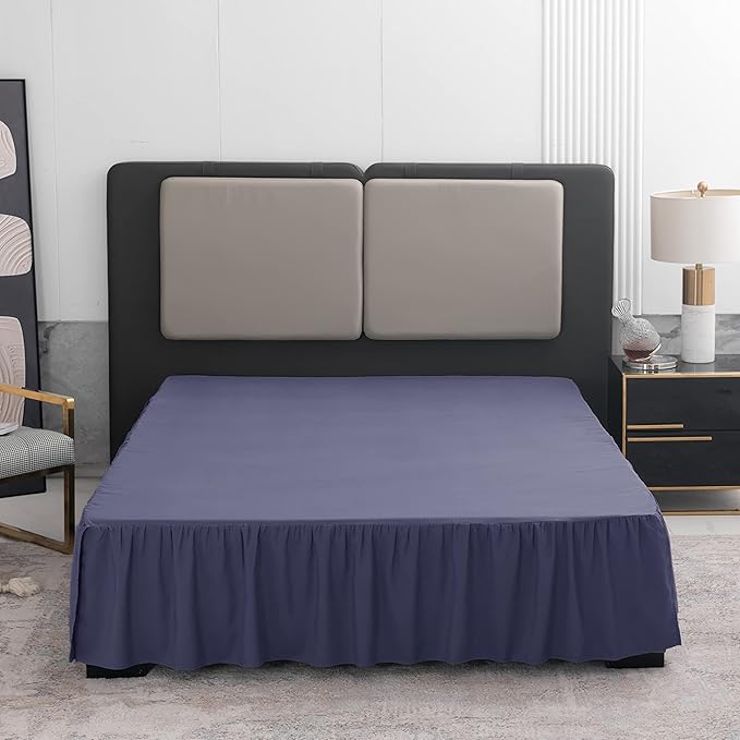 Navy Blue Bed Skirt Queen Size Ruffled Bed Skirt with Split Corners, Queen Bed Skirt 18 Inch Drop, TSUTOMI Queen Size Bed Skirt Navy Blue for Ruffled Bed Skirt with Split Corners, Bed Skirt Queen Size