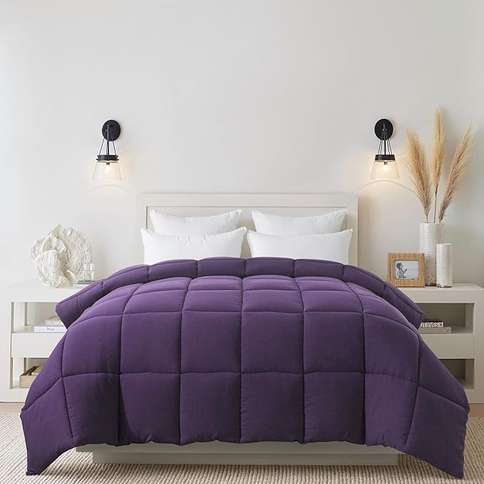 Cosybay Down Alternative Comforter (Purple, King) - All Season Soft Quilted King Size Bed Comforter - Duvet Insert with Corner Tabs -Winter Summer Warm Fluffy, 102x90 inches