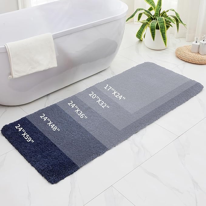 Bathroom Runner Rug 24x70 Navy Non Slip Fluffy Long Bath Mat for Bathroom Floor Washable Plush Luxury Bath Rug for Tub Absorbent Shower Sink Mat Bedside Rug