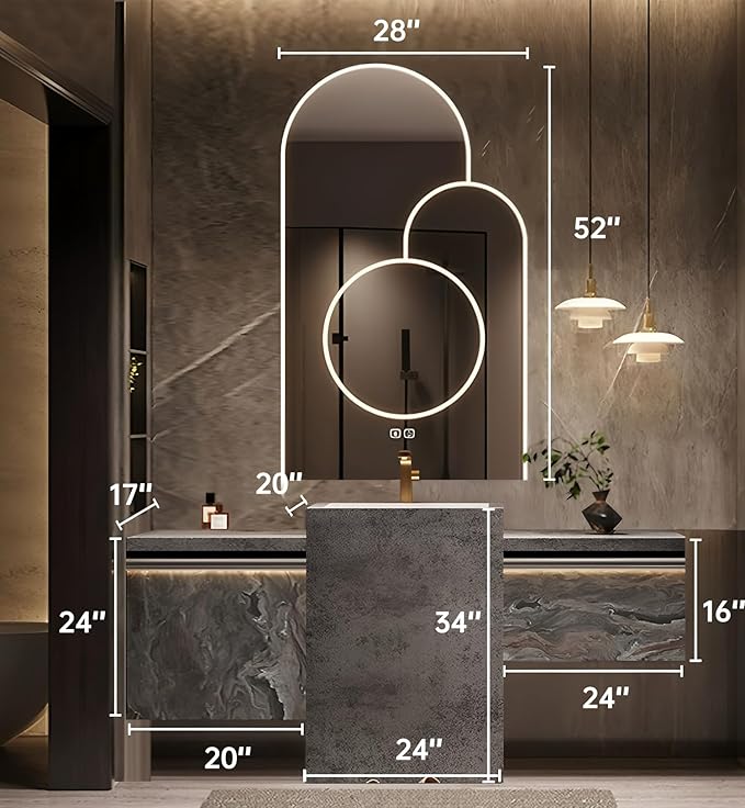 Single Sink Freestanding Bath Vanity, Modern Bath Vanity with LED Smart Mirror, 68IN Solid Wood Floating Bathroom Sink Cabinet with Marble Slate Top and Large Storage Drawer