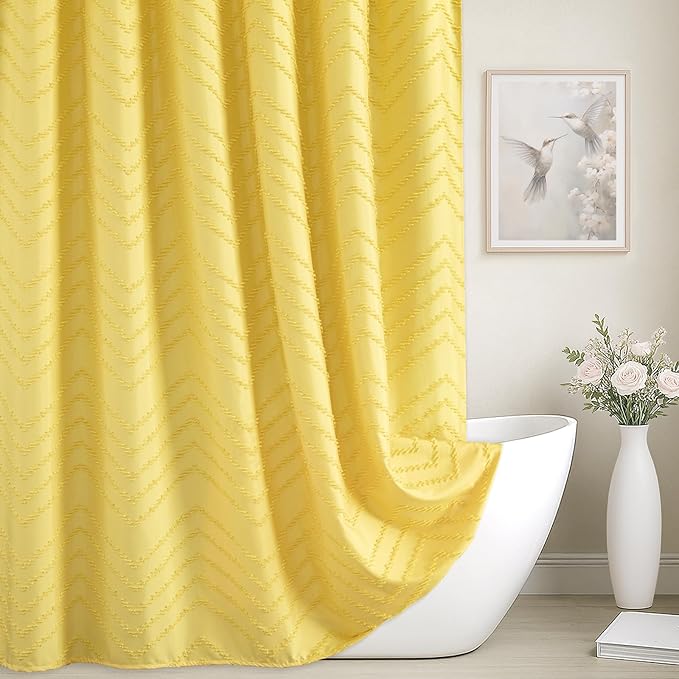 78inches Long Yellow Shower Curtain Boho Farmhouse Shower Curtain 72 x 78 Tufted Chevron Textured Minimalist Shower Curtains for Bathroom