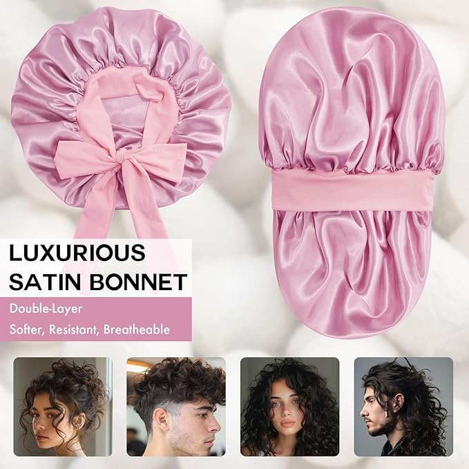 Silk Bonnet for Sleeping Women, Adjustable Soft Satin Lined Bonnet with Tie Band, Double Layer Sleep Night Cap
