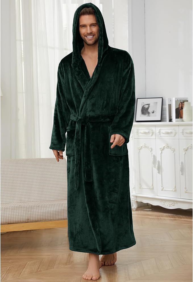 U2SKIIN Mens Robe with Hooded, Full Length Thickened Plush Robe Big and Tall Bathrobe