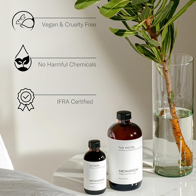 AromaTech The Hotel Aroma Essential Oil Blend: Luxury Hotel Inspired Aromatherapy with Lemon, Lavender, Peach & Pine for Ultrasonic Diffusers & Nebulizers - 4 fl oz, 120 mL