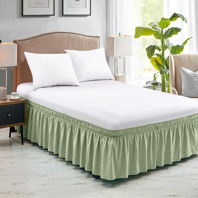 FreshCulture King Bed Skirt, Dust Ruffle for King Size Bed, Easy Fit with 15-Inch Tailored Drop, Elastic Wrap Around Bed Skirt King Size, Hotel Quality Bed Skirts for Adjustable Bed (Sage Green)