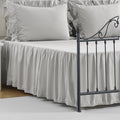 Queen Size 18 inch Drop Light Grey Dust Ruffle, Crochet Edge Lace, Lightweight 100% Cotton, French Coutry Style Ruffled Bed Skirt with Split Corners