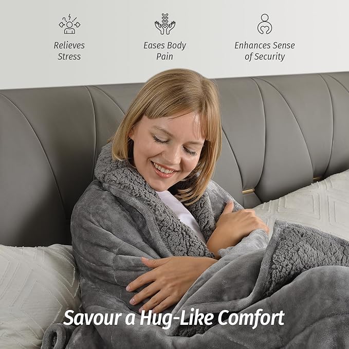Wemore Sherpa Fleece Weighted Blanket for Adult, 20 lbs Dual Sided Cozy Fluffy Heavy Blanket, Ultra Fuzzy Throw Blanket with Soft Plush Flannel Top, 60 x 80 inches Grey on Both Sides