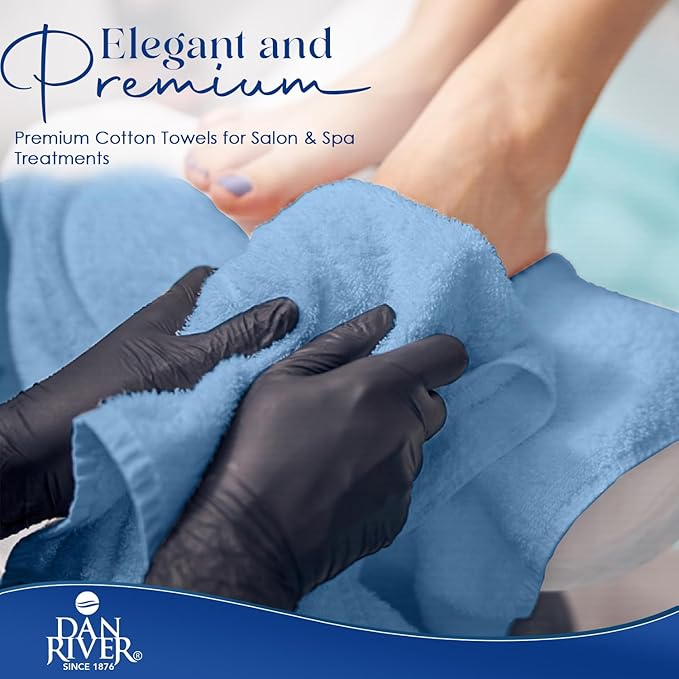 DAN RIVER 100% Cotton Salon Towels Set – 16x26 inches, Pack of 24, Highly Absorbent and Quick-Dry Towels for Hand, Salon, Spa, Beauty, Gyms and Home Hair Care, Blue