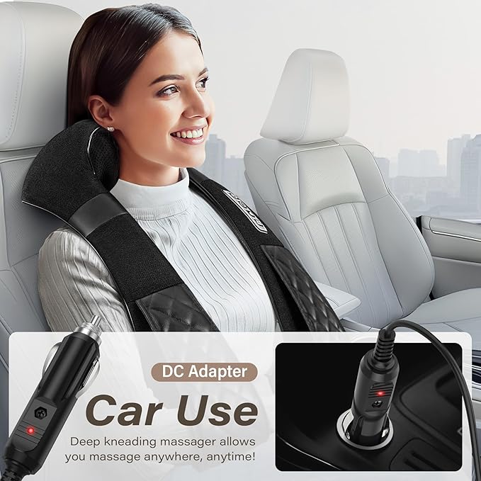 Blue Elf Shiatsu Electric Neck Back Massager Pillow 3D Kneading with Heat for Shoulder, Lower Back, Foot, Leg Muscles Pain Relief Relax in Car Office and Home (Black)