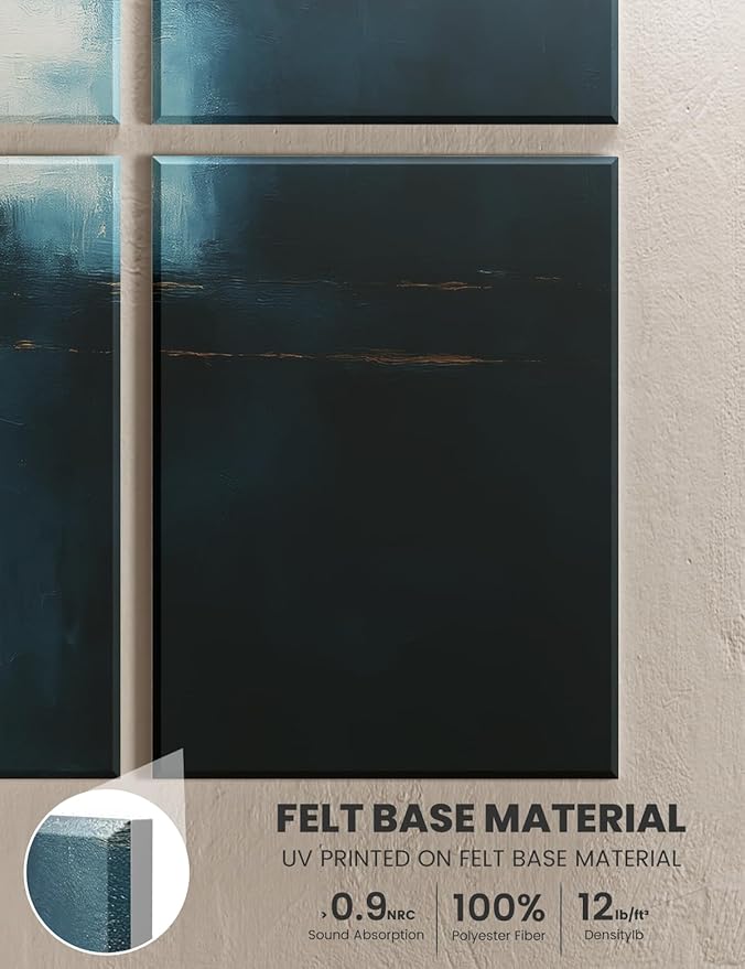 Wall Art Acoustic Panels,35''X24''Soundproof Wall Panels-8-Pack with 50 Adhesive Tabs, Decorative Sound Absorbing Panels for Living Room and Recording Studio, Offices-Azure Horizon