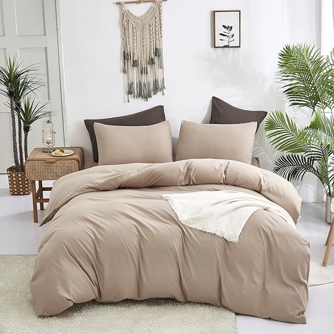 KAREVER Deep Champagne Comforter Set Cal King Cream Coffee Bedding Set Beige Blanket California King Women Men Breathable Comforter Set Cal King Taupe Bed Set