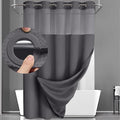 YellyHommy No Hook Shower Curtain with Snap in Liner Set Less Time Dark Grey Waffle Shower Curtain for Bathroom 75" L x 72" W