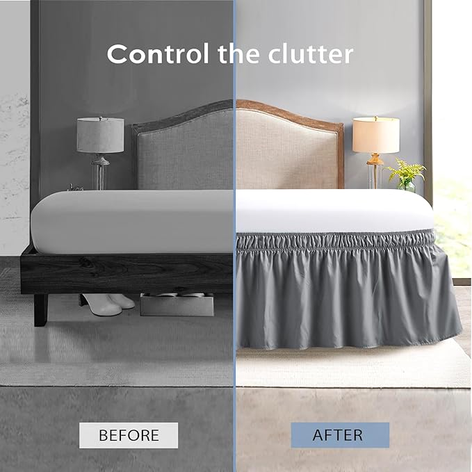 FreshCulture Queen Bed Skirt, Elastic Wrap Around Bed Skirt Queen Size, Bed Skirts for Adjustable Bed, Easy Fit with 18 Inch Drop Length, Hotel Quality Dust Ruffle for Queen Bed (Dark Grey)