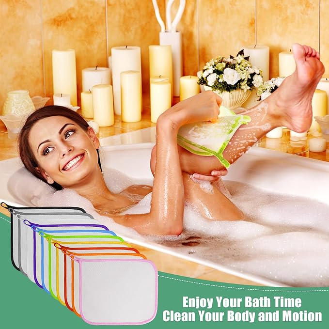 Tatuo 10 Packs Exfoliating Wash Cloths for Body and Face Facial Bath Scrub Soft Weave Loofah Towel Exfoliate Bath Towel Remove Dead Skin Wash Cloth for Women Man (Colorful Edge)