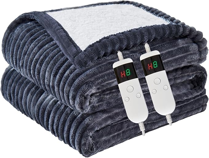 Heated Blanket Electric King, Soft Flannel Heating Blanket with 8 Hours Auto Off 10 Fast Heating Levels Machine Washable Sherpa Heated Blanket with Overheating Protection
